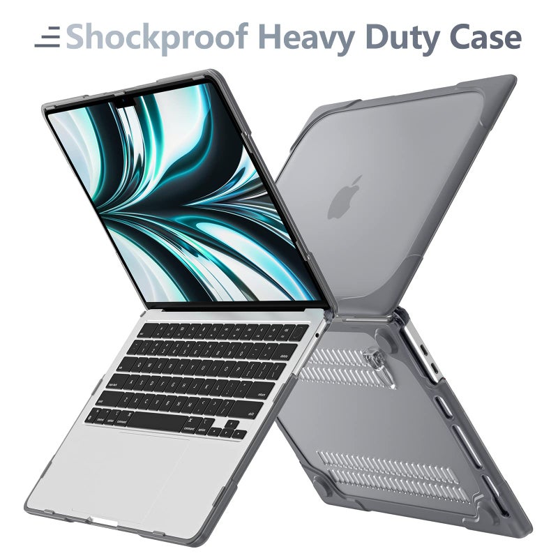 Batianda Heavy Duty Case for MacBook Pro 13 inch 2022 2020 Release A2338 M2 M1 A2289 A2251, Ergonomic Foldable Kickstand (Holds 22lbs) Matte Translucent Shockproof Cover with Spare Parts, Grey - Image 3